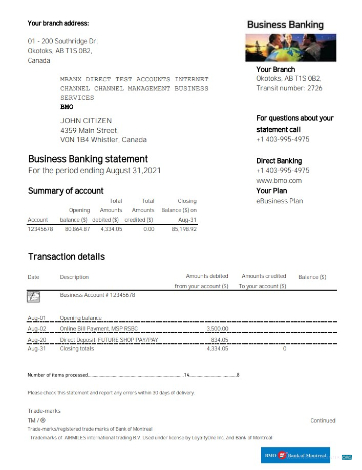 Download Canada BMO Bank of Montreal bank statement word